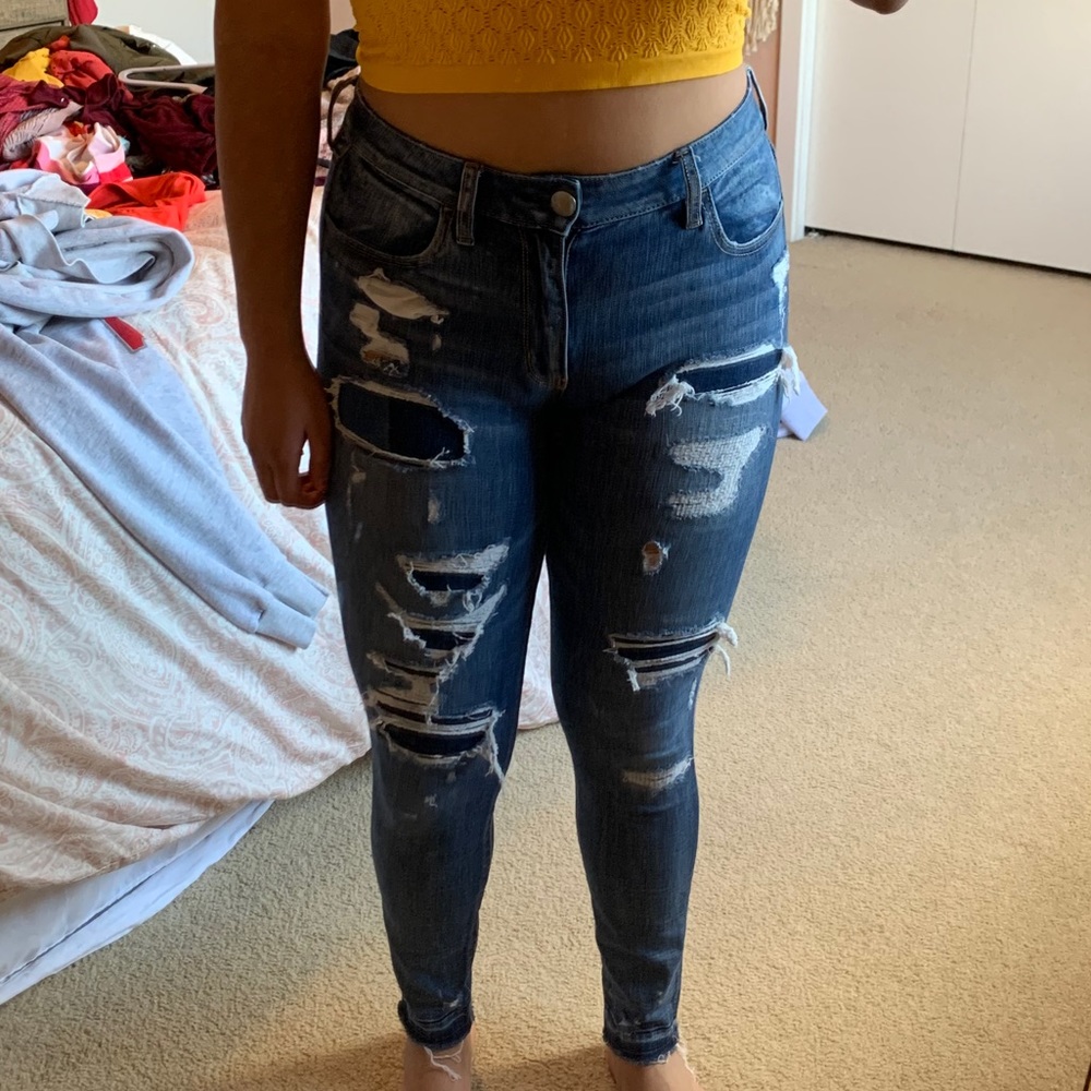 american eagle hi rise ripped patchwork jegging